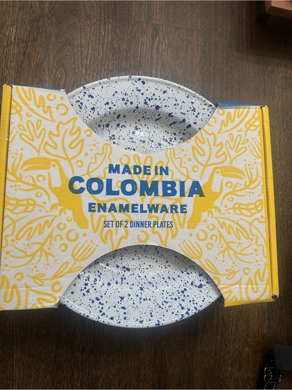 White Blue Speckled Enamelware Dinner Plate 3 of 2 Set - 100% Steel